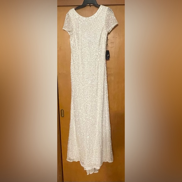 Adrianna Papell Scoop Back Sequin Gown- Ivory - Picture 11 of 16